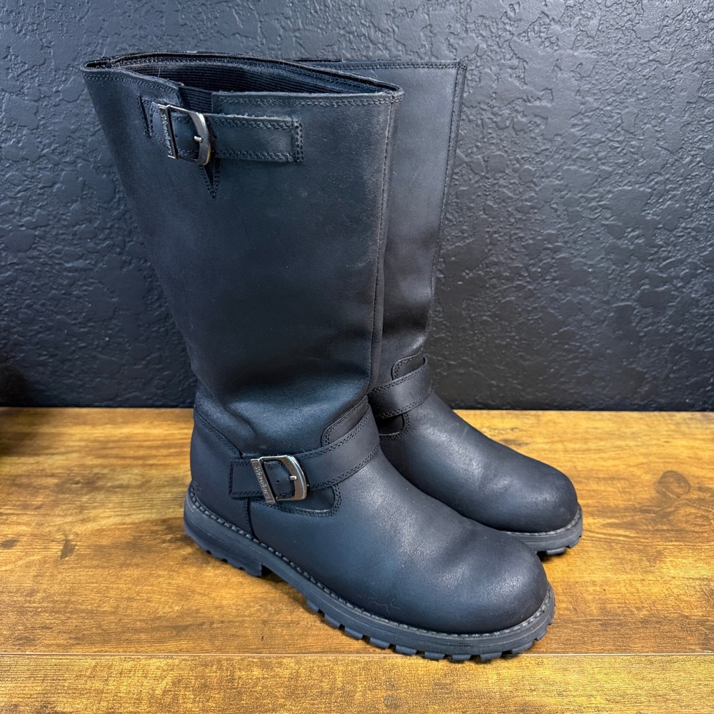 Skechers Engineer 46876 Black Leather‎ Moto Boots Womens Size 8.5